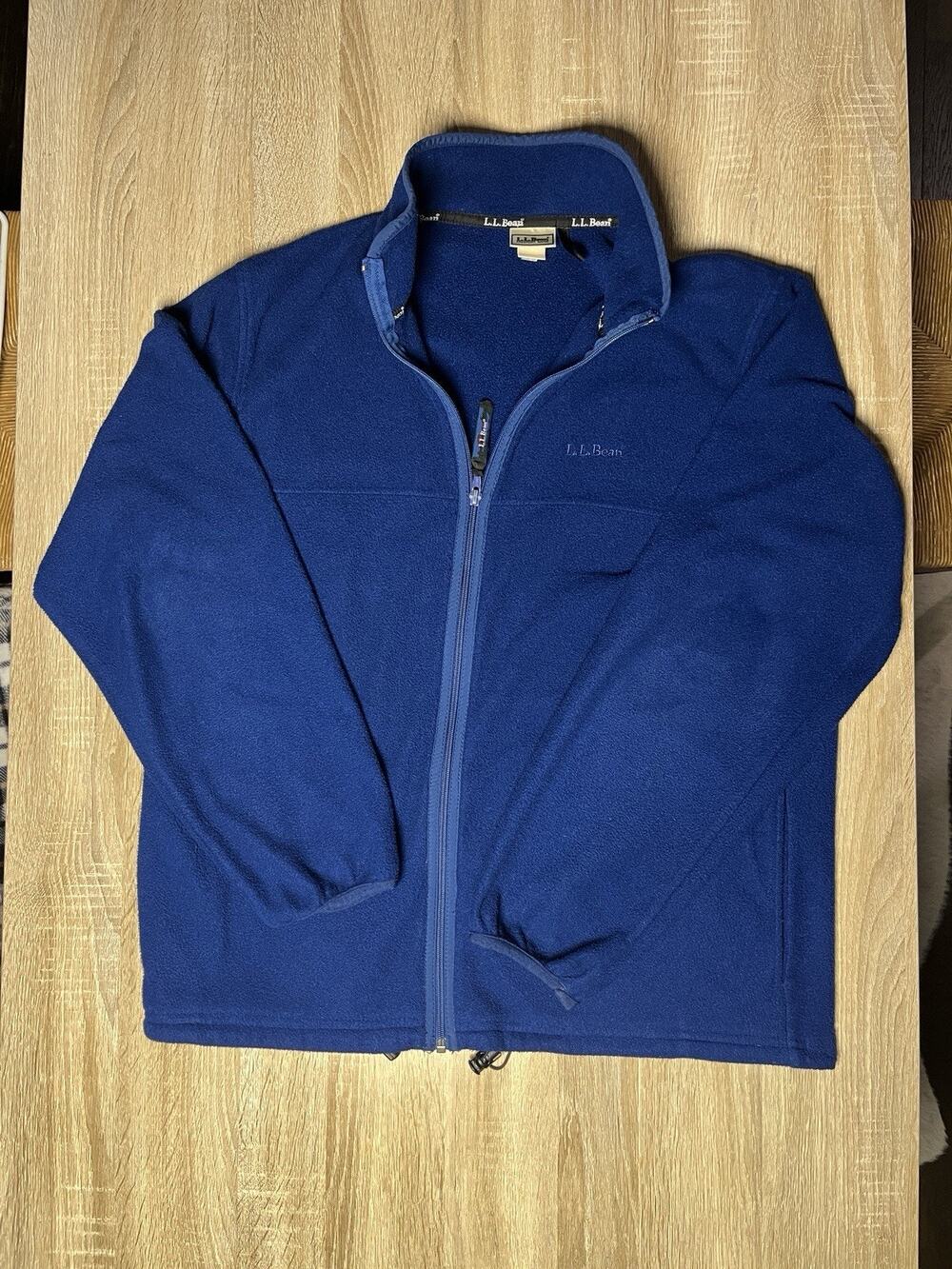LL Bean Men Large Blue Jacket Full Zip Up Fleece Hike Outdoors Warm